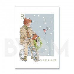 Carte de voeux artistique pour souhaiter une bonne année, dessin original by.bm - bonne année, en chemin !