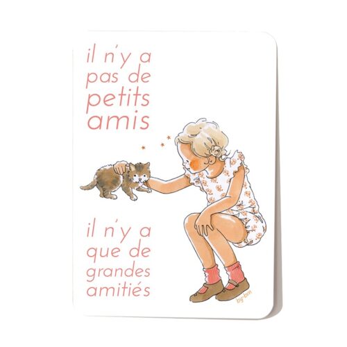 Carte postale représentant une petite fille qui caresse un chaton