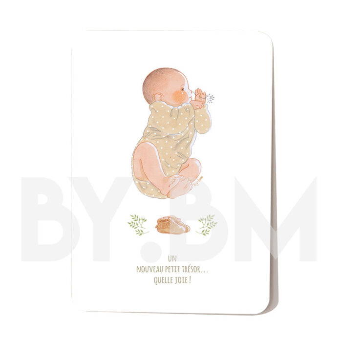Carte postale avec un dessin original représentant un nouveau né