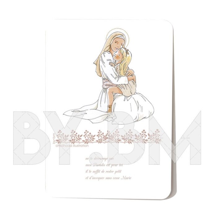 la Vierge Marie tenant dans ses bras une petite fille blonde