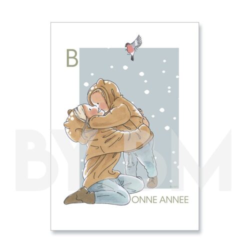 Carte de vœux au format carte postale avec deux enfants