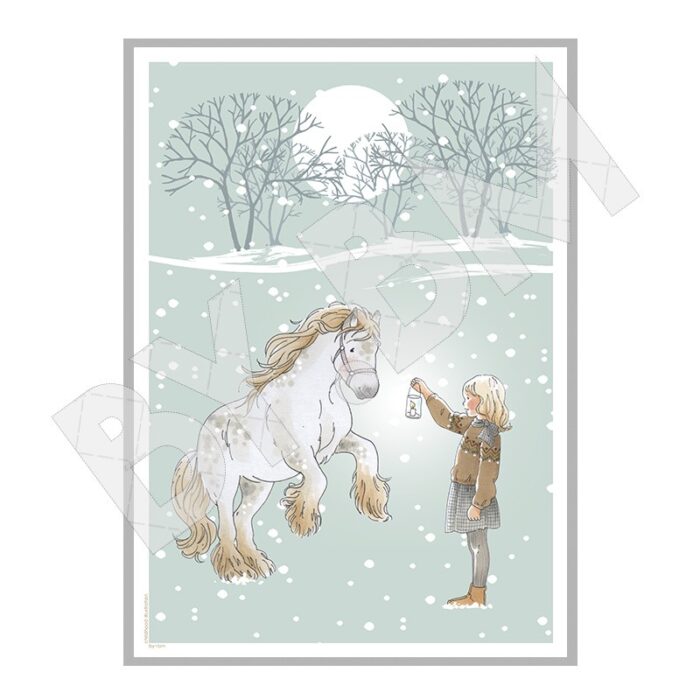 Poster avec un dessin représentant une petite fille et un cheval qui se cabre