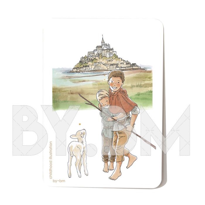 Carte postale avec un dessin original représentant deux petits garçons